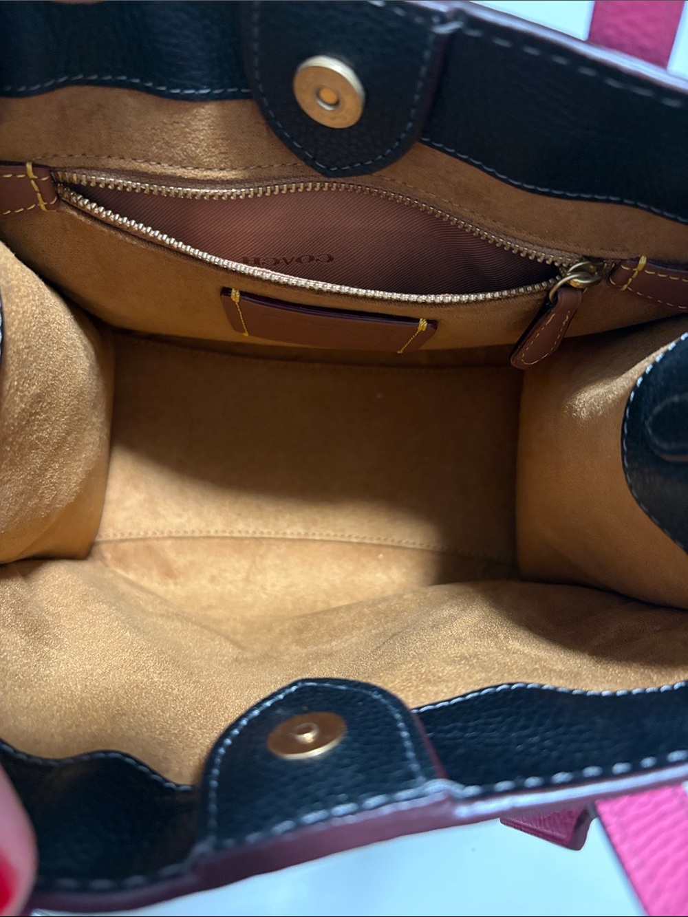Coach Brown Signature Canvas Mini Tote with Pink Trim - Picture 2 of 5